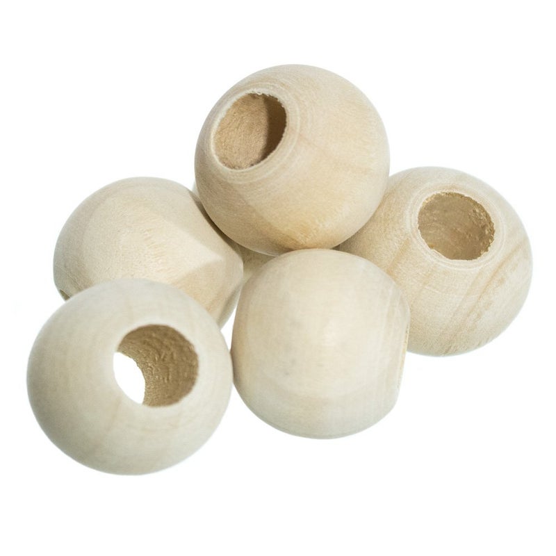 Craft County 20 Pack of 1 Inch Natural Wooden Round Ball Spacer Beads - Charms for DIY Crafts - Image 1